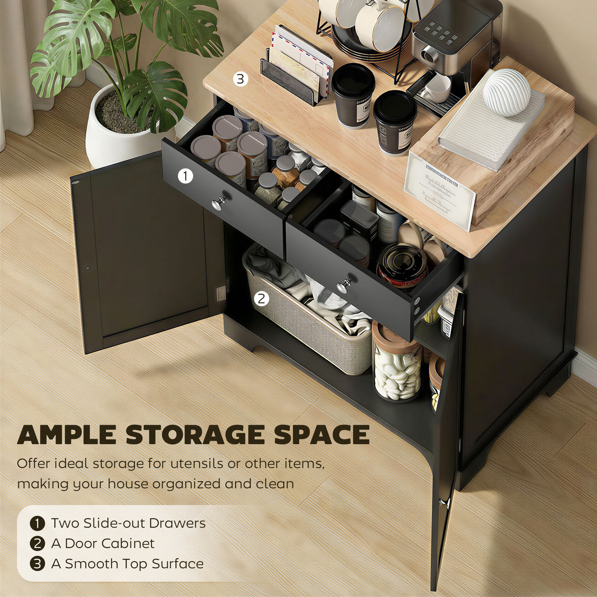 Sideboard Buffet Cabinet with Storage – 27"W x 34"H