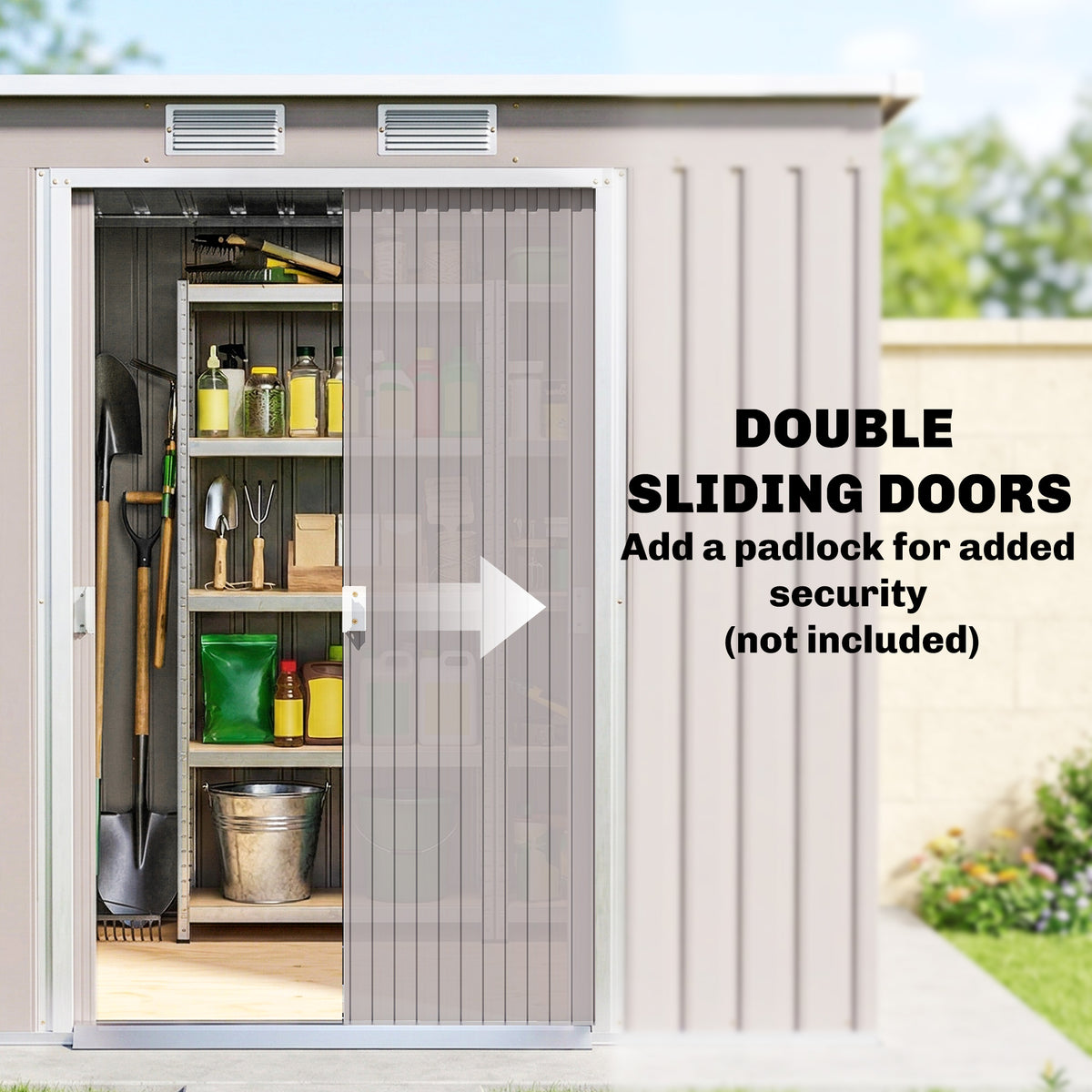 7 x 4ft Galvanised Steel Garden Shed, with Foundation Kit - – Grey