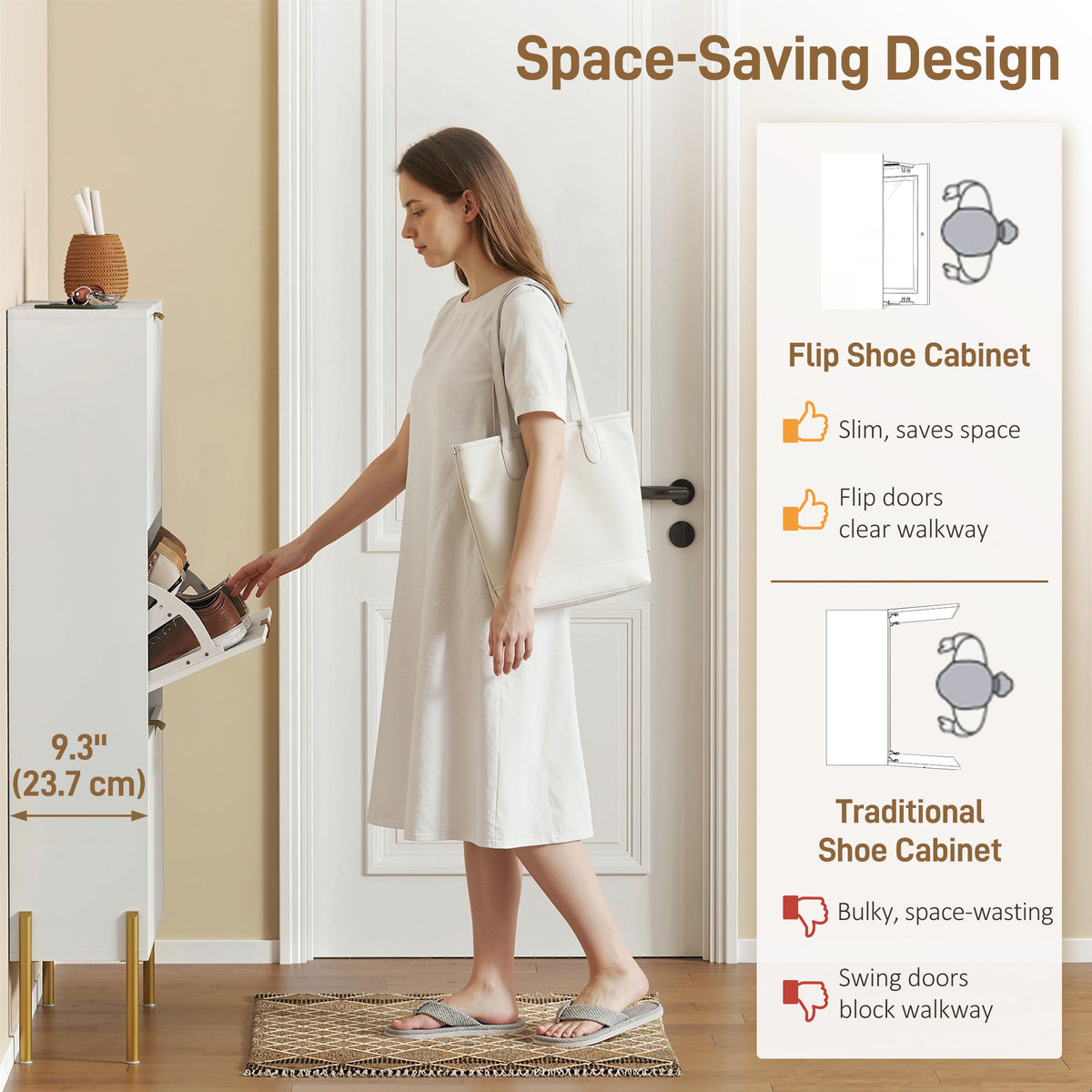 Shoe Cabinet with 3 Flip Drawers – 31"W x 50"H