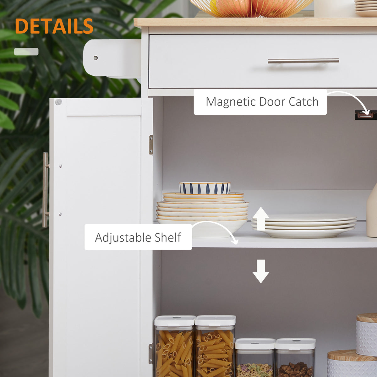 Rolling Kitchen Island Cart with Wood Top – 33"W x 36"H