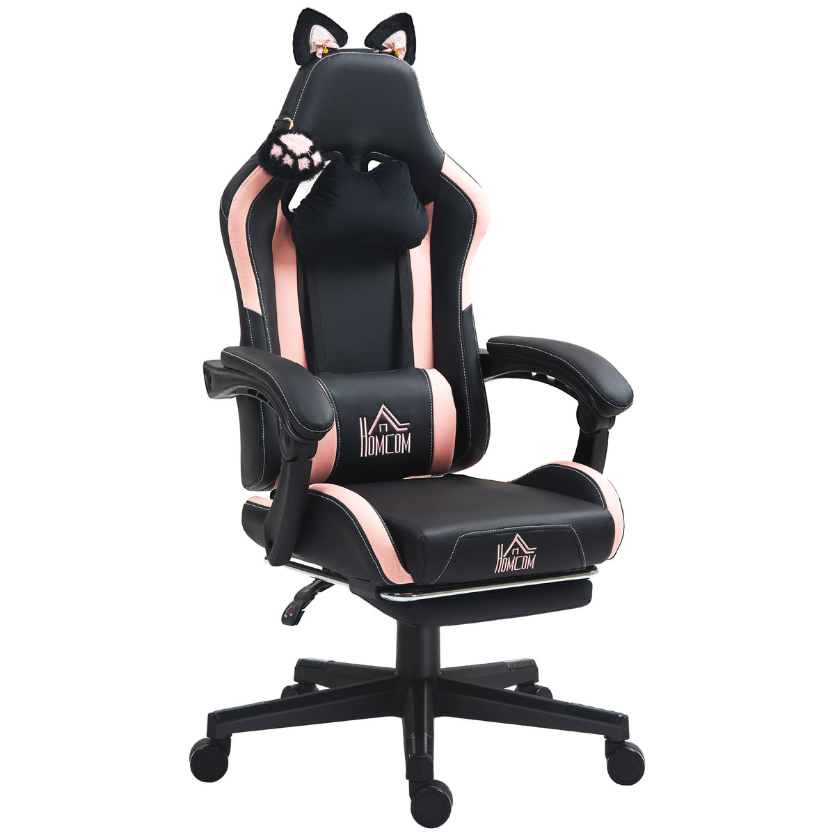 Cute Racing Gamer Chair, Faux Leather Gaming Chair with Footrest, Black