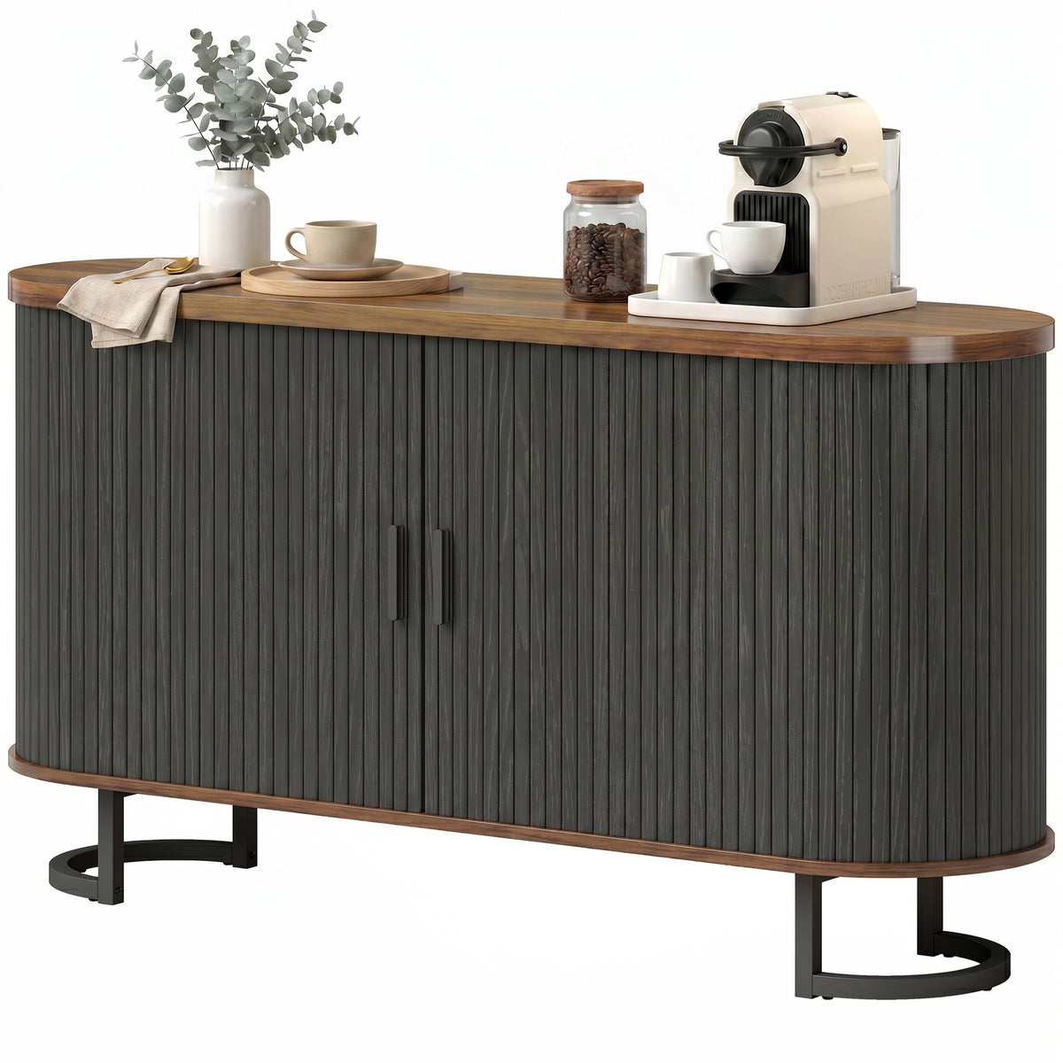 Modern Coffee Bar Cabinet with Sliding Doors and Adjustable Shelves – 55"W x 30"H