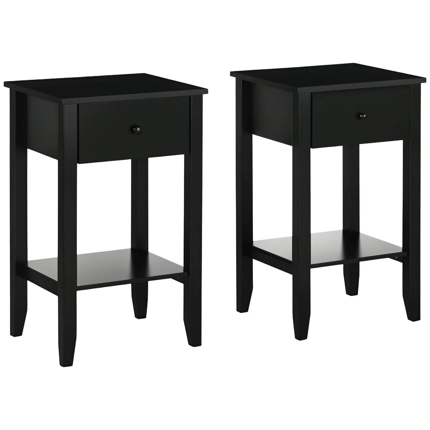 HOMCOM Modern Black 2-Tier Side Table with Drawer and Open Storage Shelf