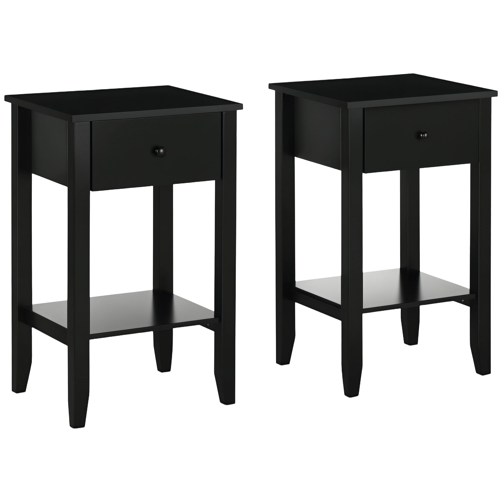 HOMCOM Modern Black 2-Tier Side Table with Drawer and Open Storage Shelf