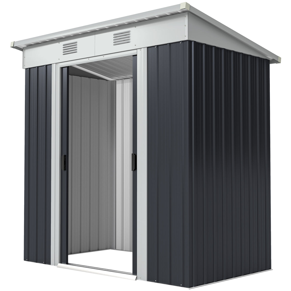 6' x 4' Outdoor Storage Shed, Metal Garden Shed with Lockable Sliding Doors and Vents – Charcoal Grey