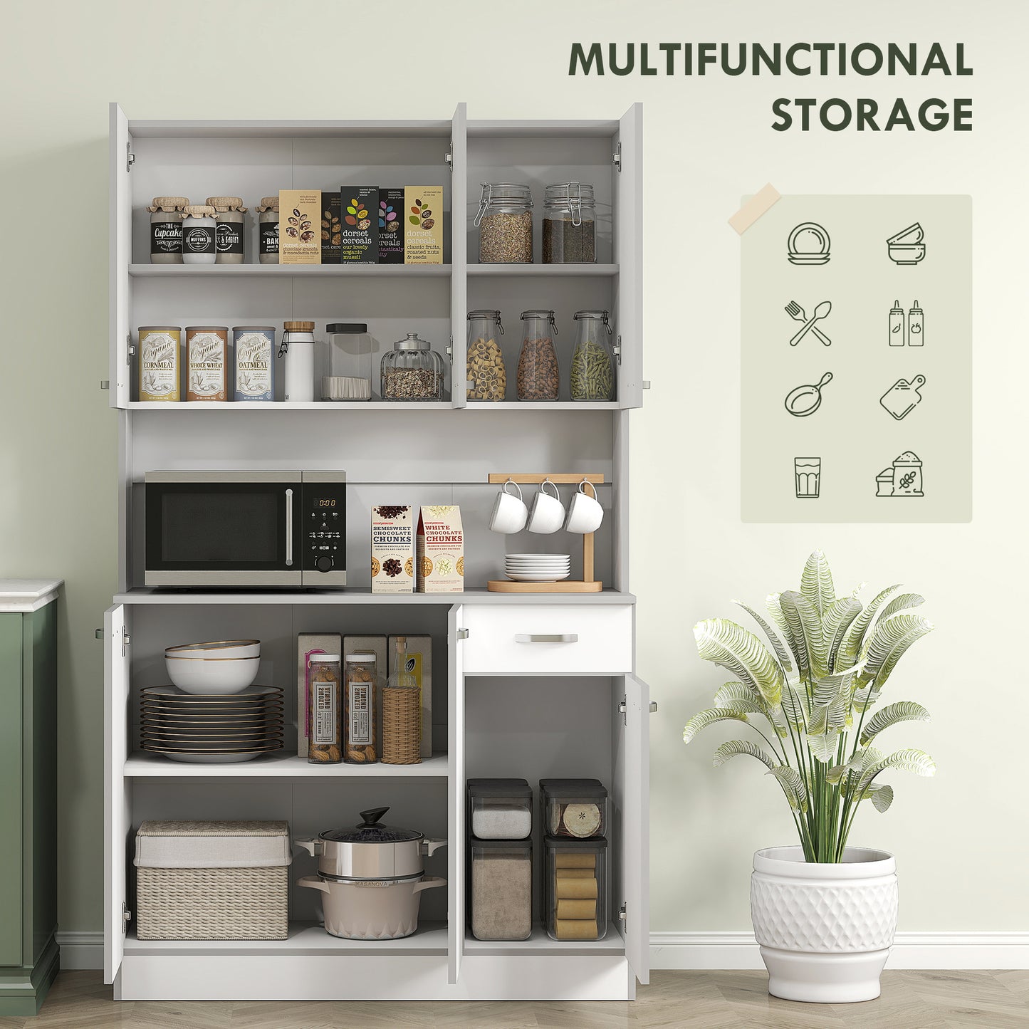HOMCOM Modern Buffet Hutch With Storage Cabinets White