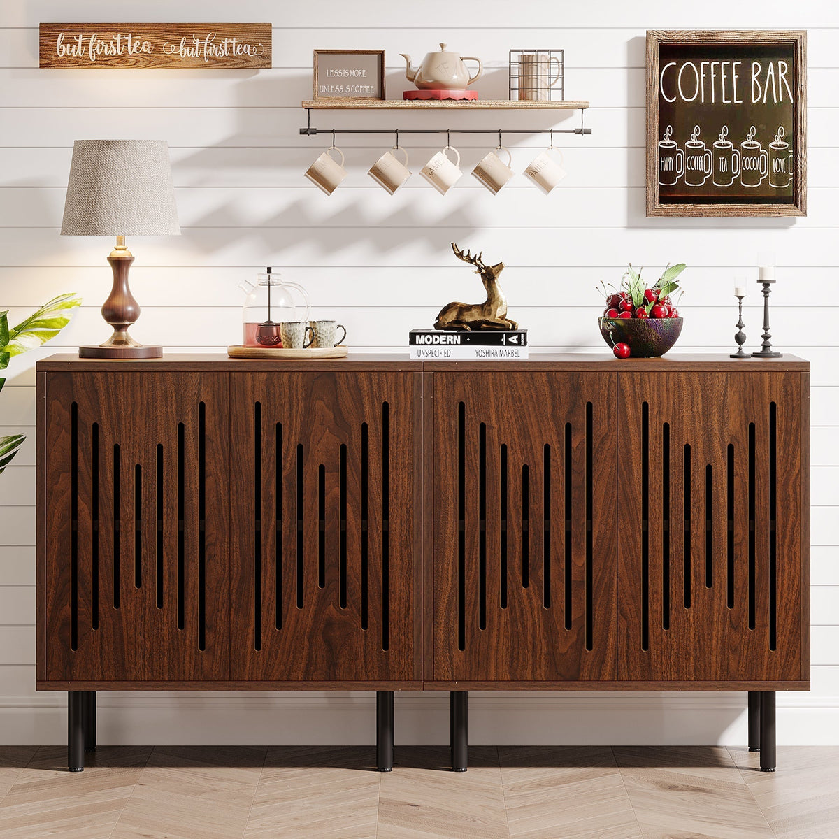 Sideboard Buffet, Set of 2 Storage Cabinet with Adjustable Shelves
