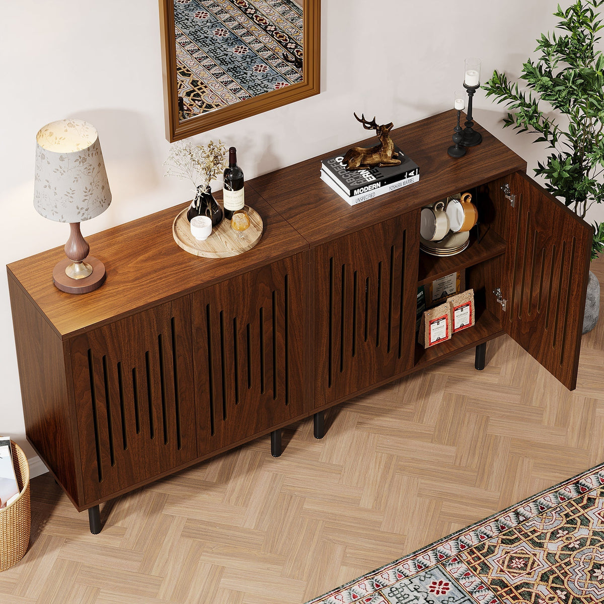 Sideboard Buffet, Set of 2 Storage Cabinet with Adjustable Shelves