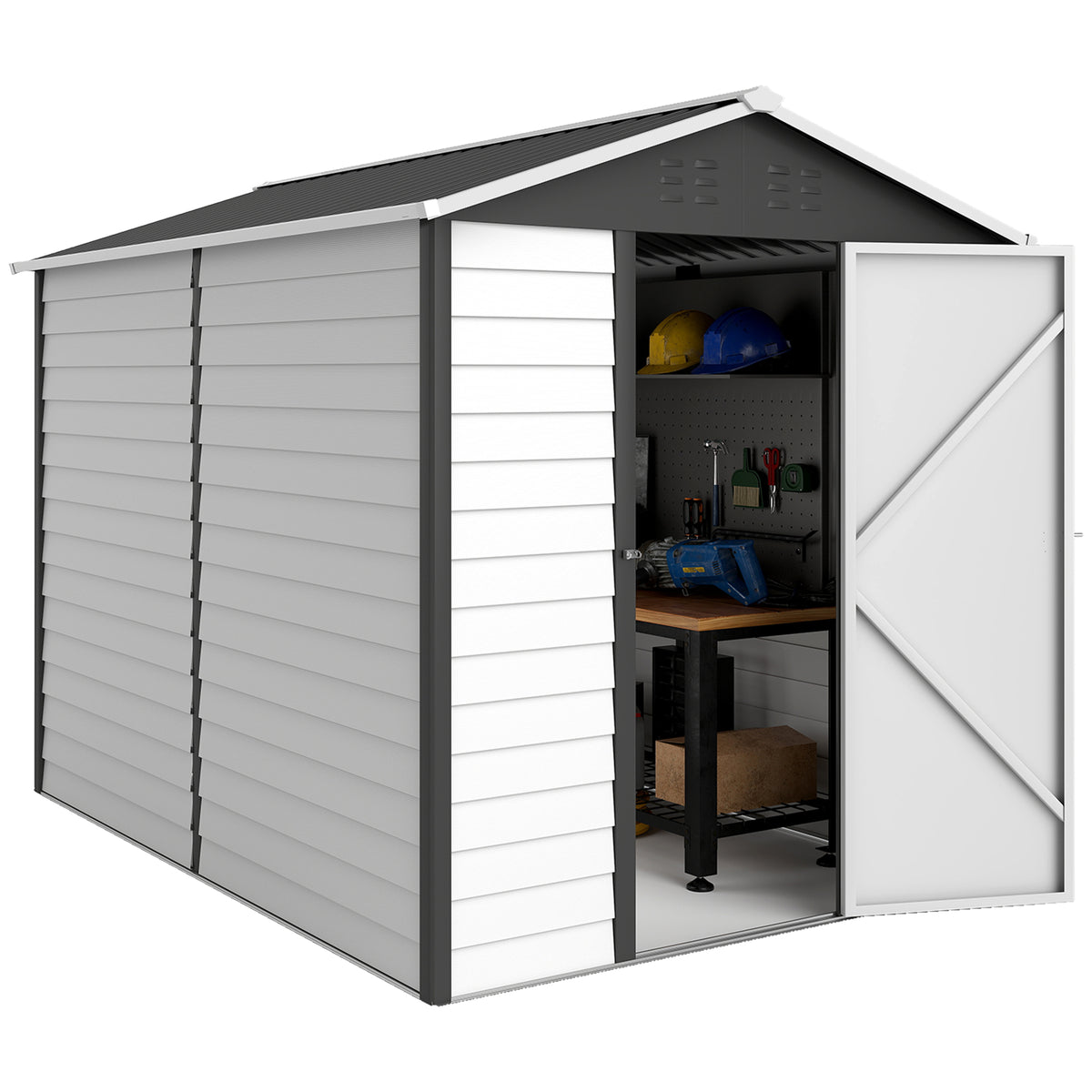 9' x 6' Garden Shed, Outdoor Storage Patio Shed w/ Sloped Roof, Lockable Door for Patio Lawn – Dark Grey