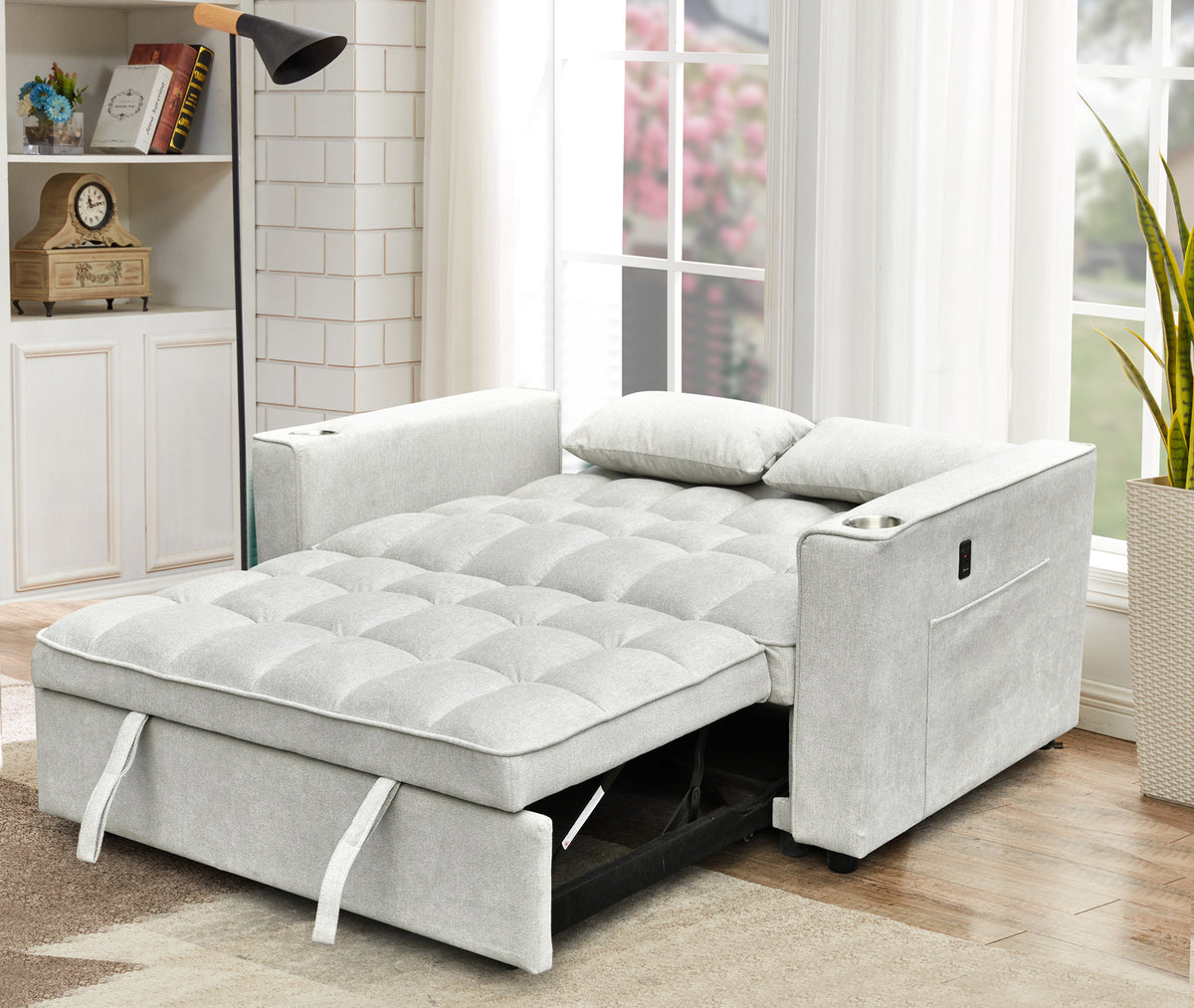 Silver Grey Pull-Out Sofa Bed