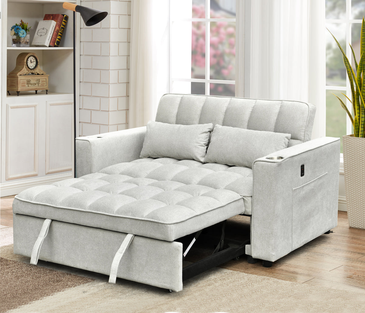 Silver Grey Pull-Out Sofa Bed