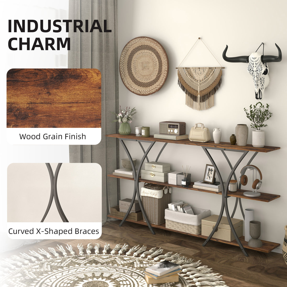 71" 3-Tier Industrial Console Table
