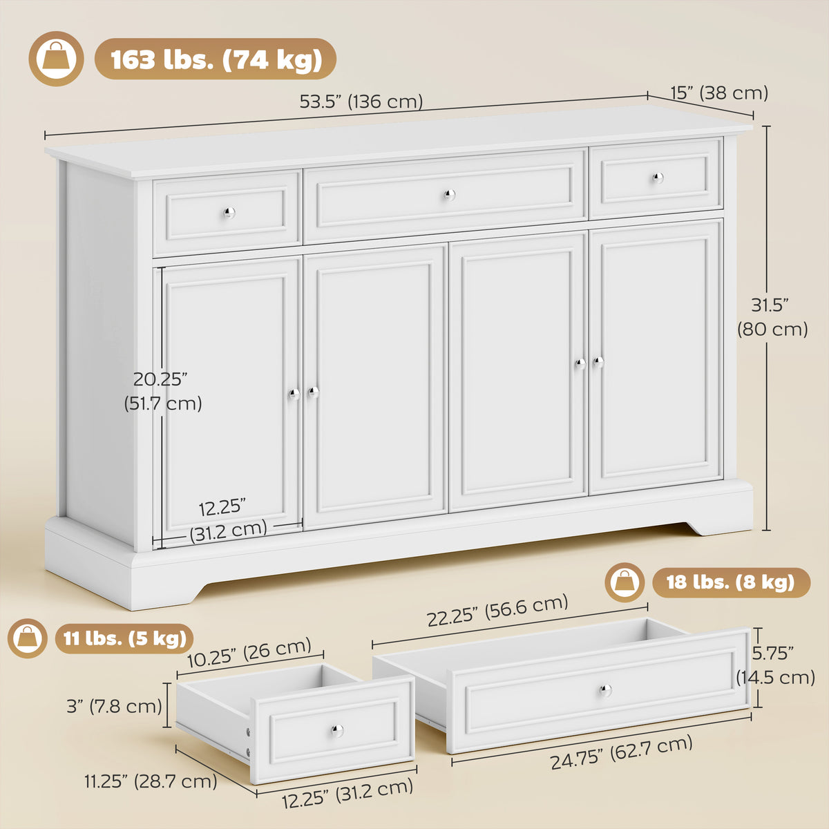 Kitchen Storage Cabinet with Soft-Close Doors – 54"W x 31"H
