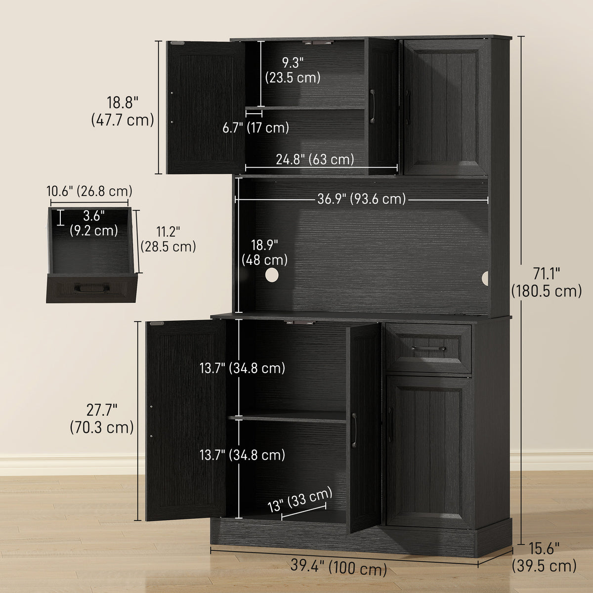 Pantry Cabinet with Charging Station – 39"W x 71"H