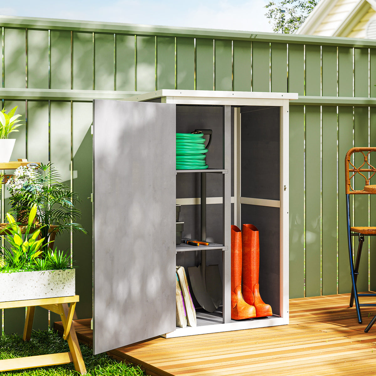 29.9"x21.7"x45.3" Garden Storage Shed with Asphalt Roof, Outdoor Storage Cabinet w/ Shelves