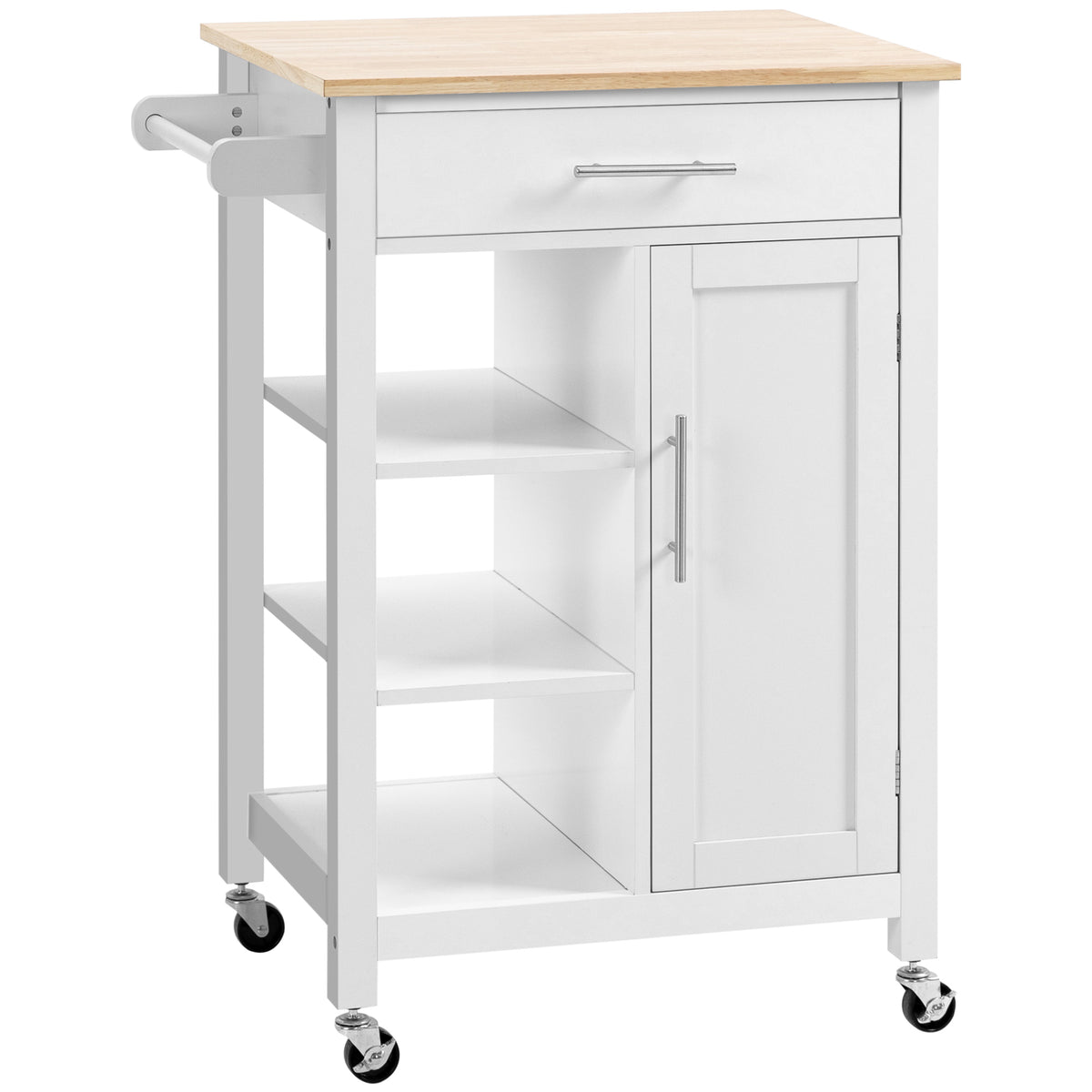 Compact Kitchen Cart on Wheels with Open Shelf & Storage Drawer – 27"W x 35"H