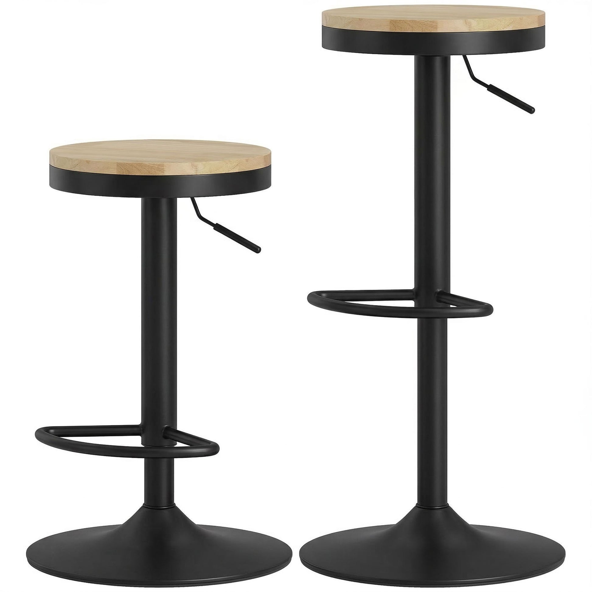 HOMCOM Barstools Set 2 Swivel Adjustable Height Natural Wood Black