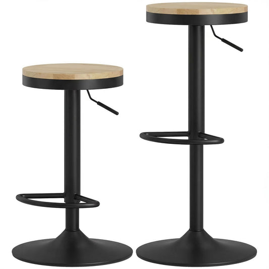 HOMCOM Barstools Set 2 Swivel Adjustable Height Natural Wood Black