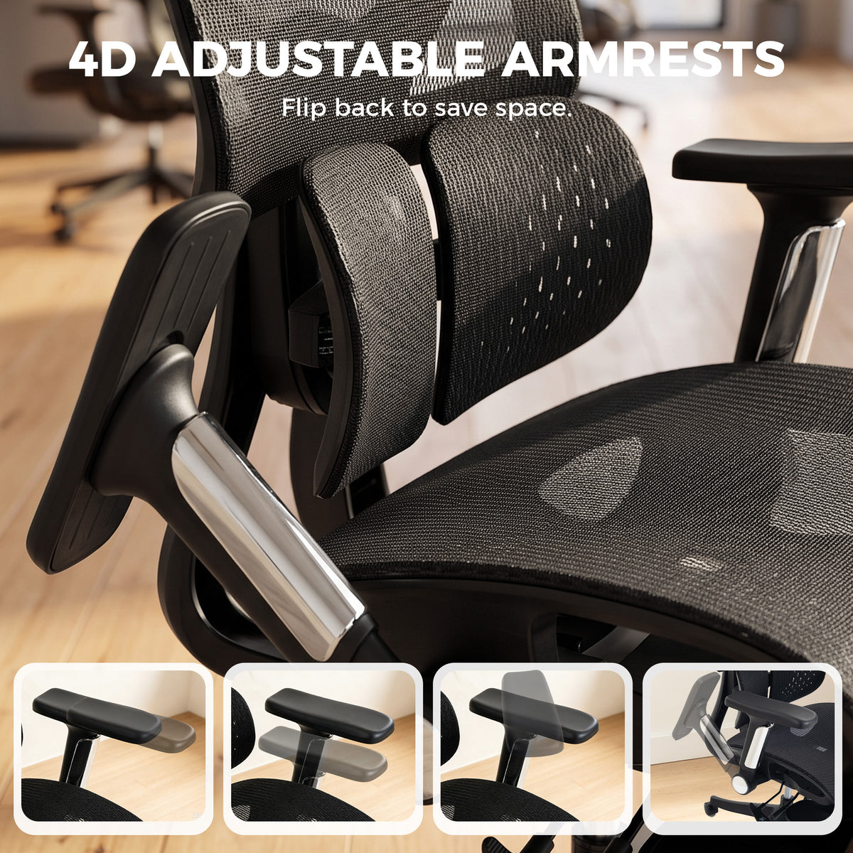 Ergonomic Office Chair with Lumbar Support, Mesh Reclining Desk Chair with Footrest, Black