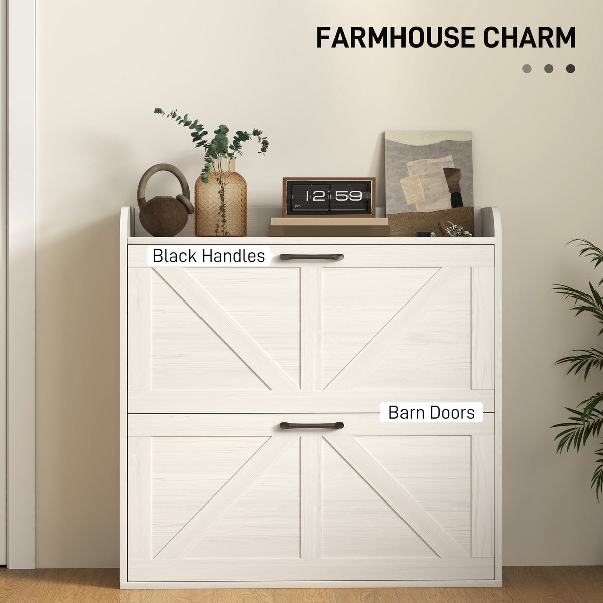 Farmhouse Shoe Cabinet with 2 Flip Drawers – 31"W x 34"H