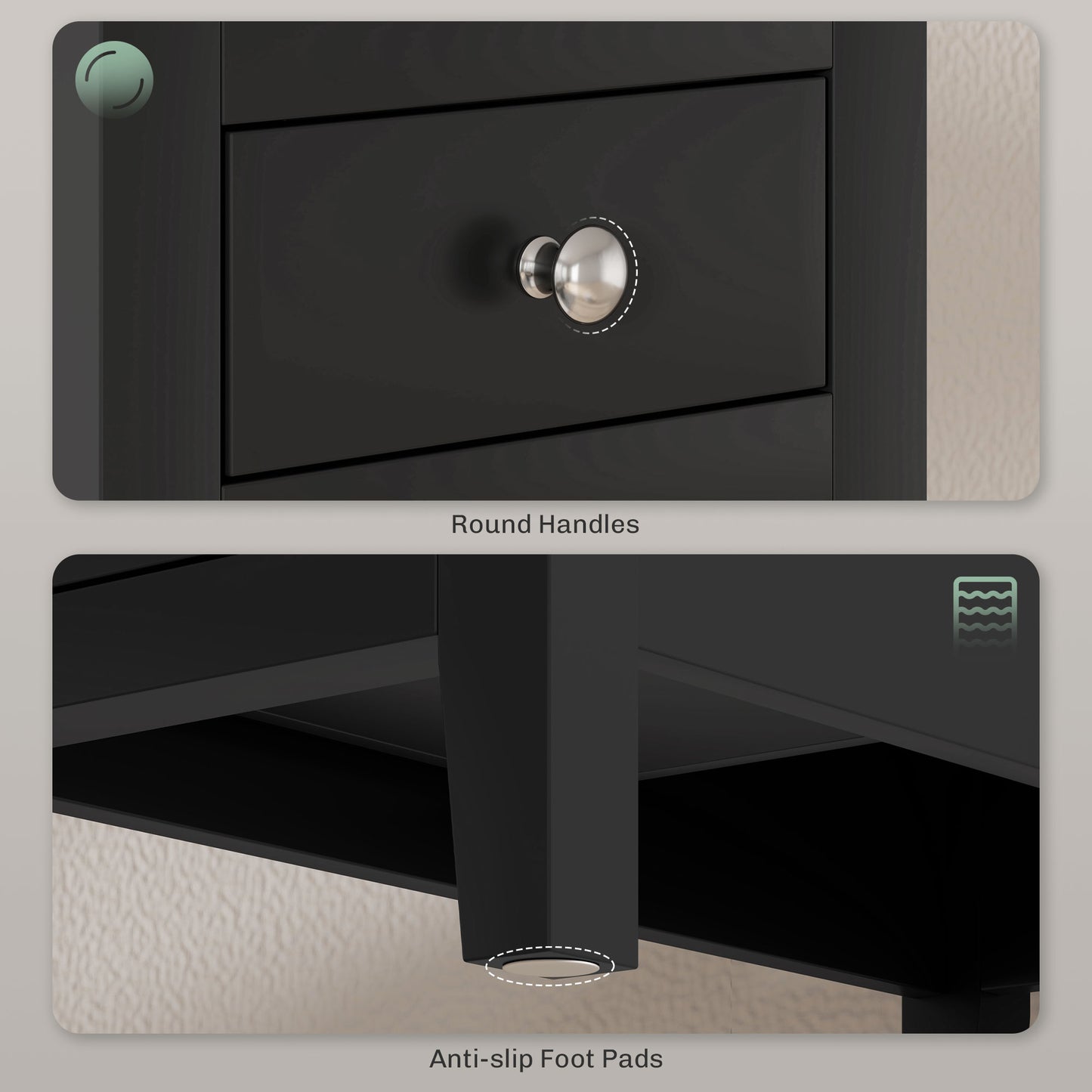 HOMCOM Narrow Side Table: Charging Station, USB, Storage Drawers, Black