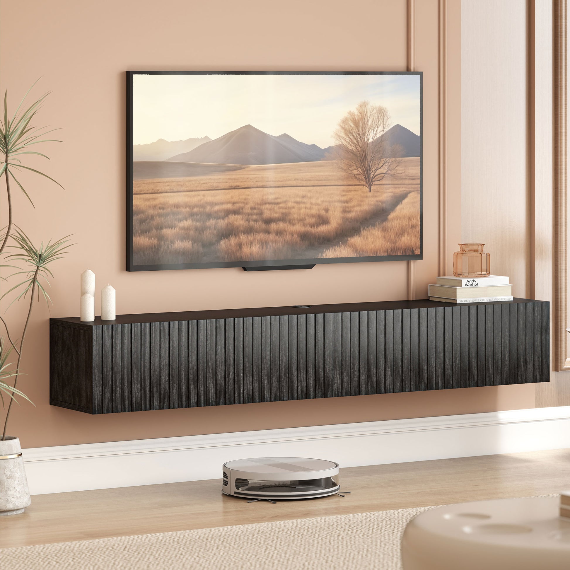 HOMCOM Floating TV Stand 55" Black for TVs up to 72" Wall-Mount Media Console