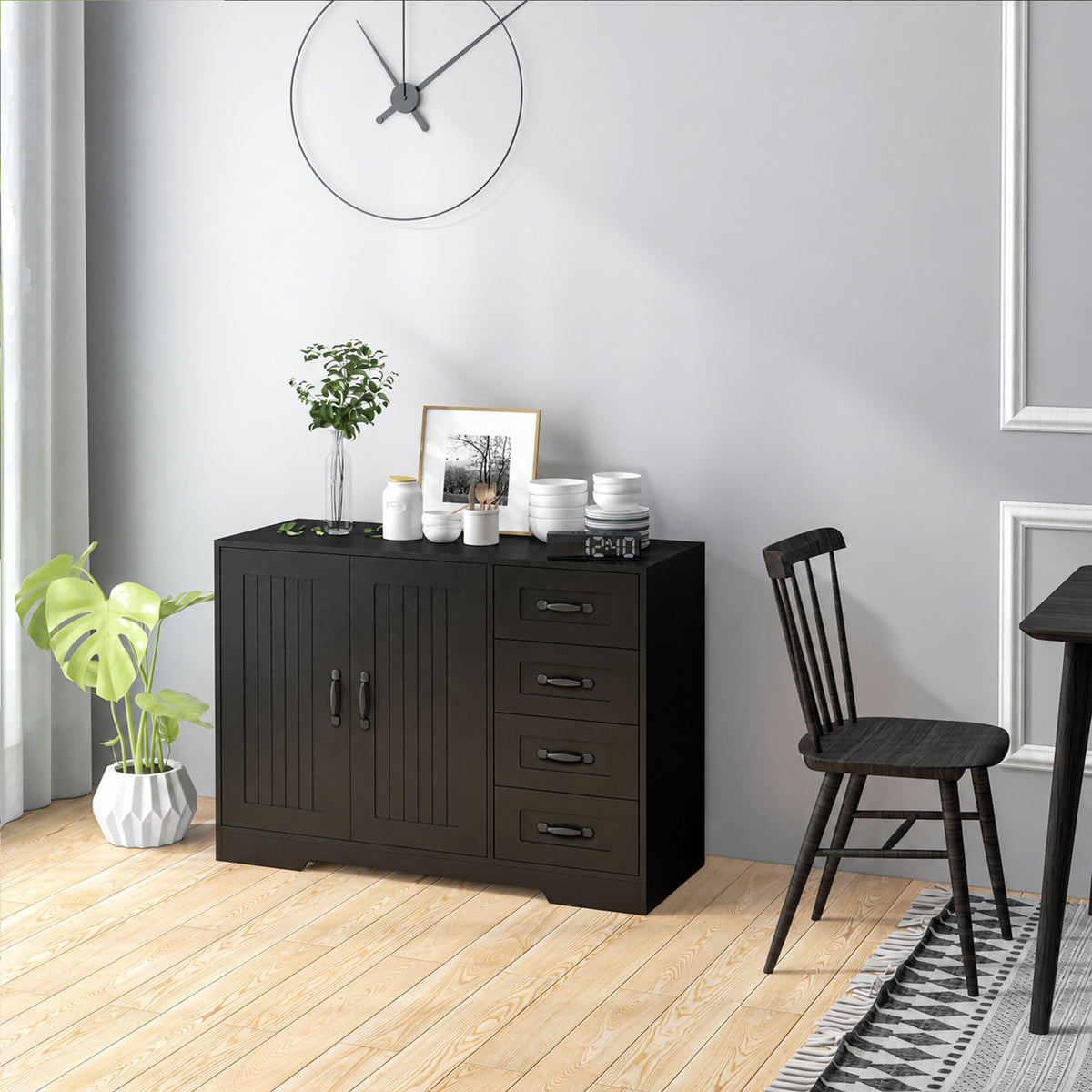 Sideboard Buffet Cabinet with 4 Drawers and Beadboard Doors – 41"W x 30"H