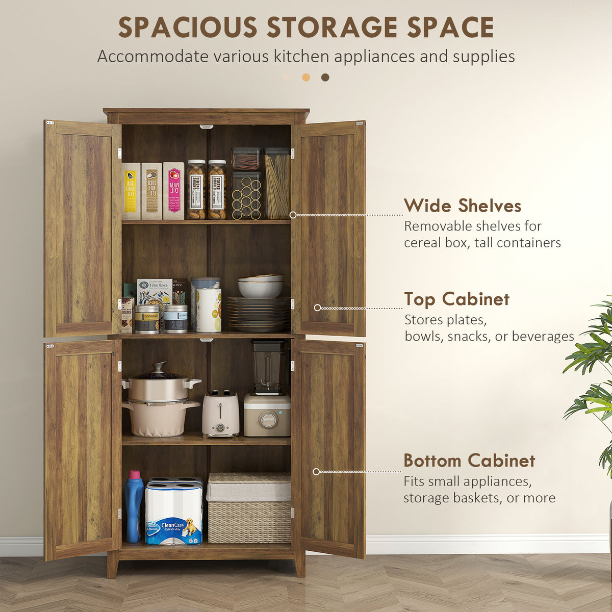 Kitchen Pantry Cabinet with Doors and Shelves – 32"W x 72"H