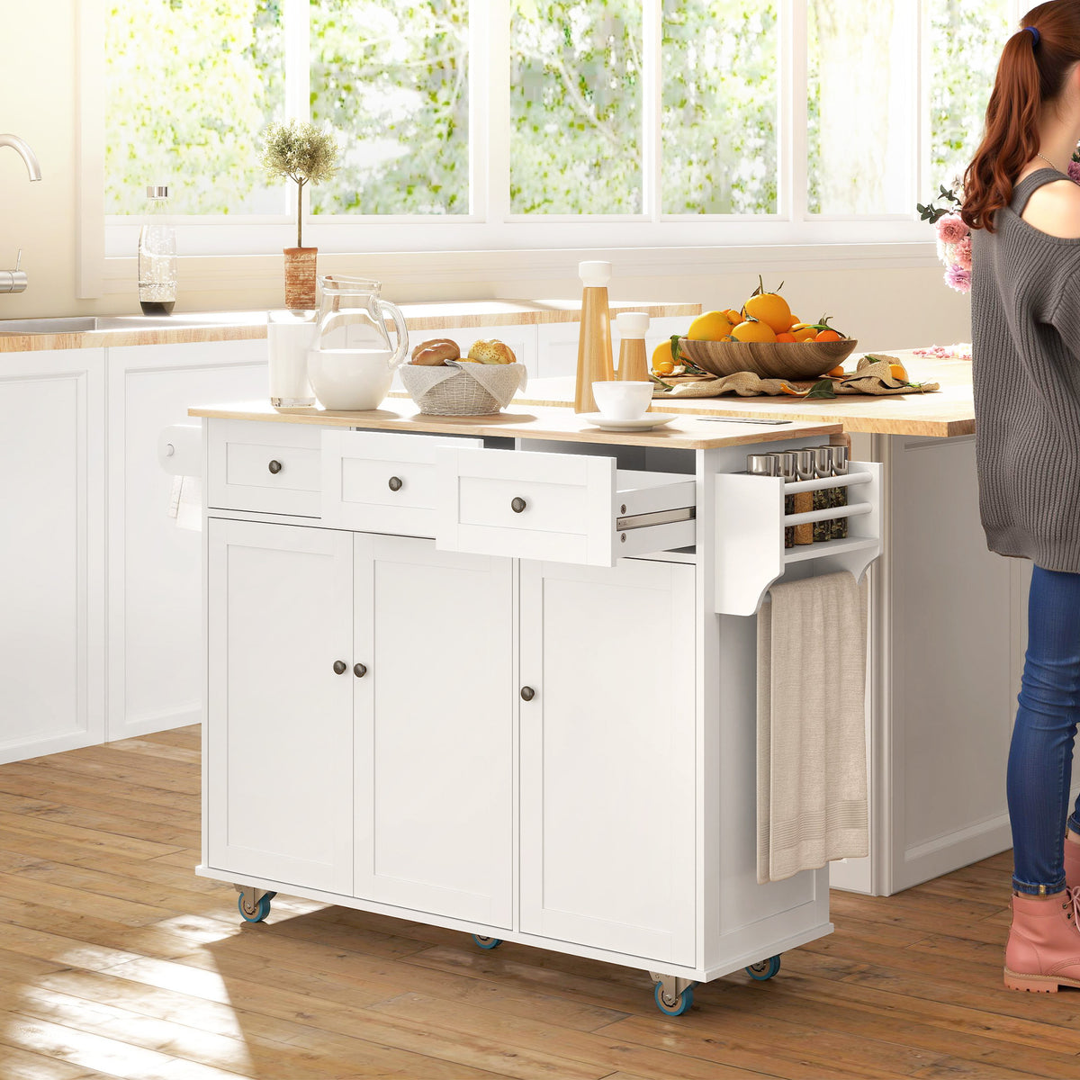 Kitchen Island on Wheels with Drop Leaf – 53"W x 37"H
