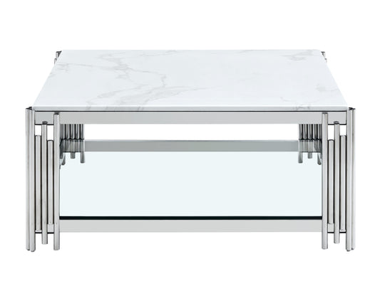 Square Glass Coffee Table with Chrome Bar Frame