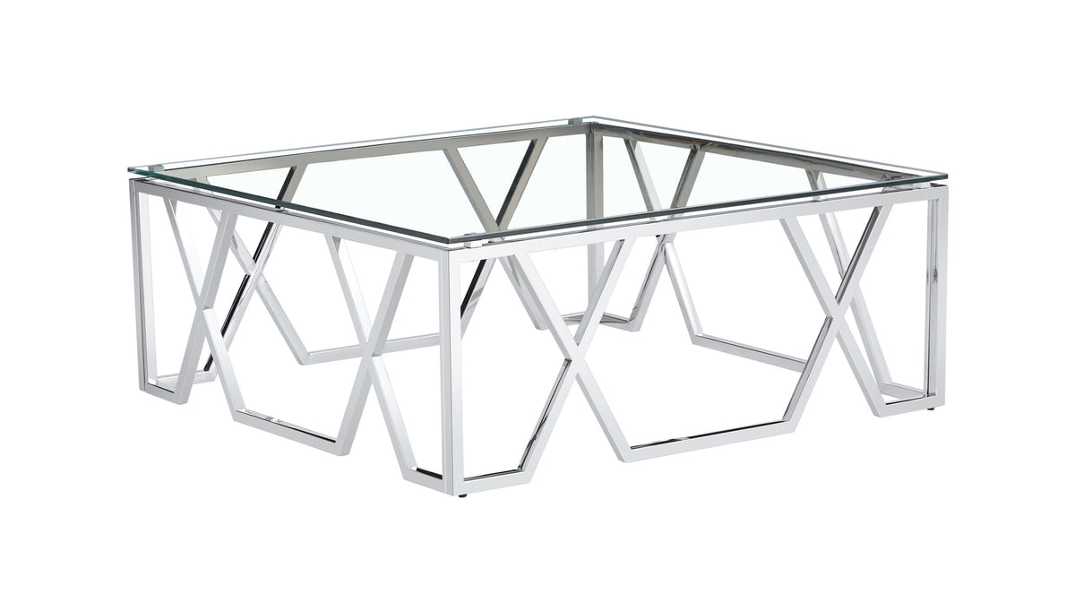Square Glass Coffee Table with Geometric Frame