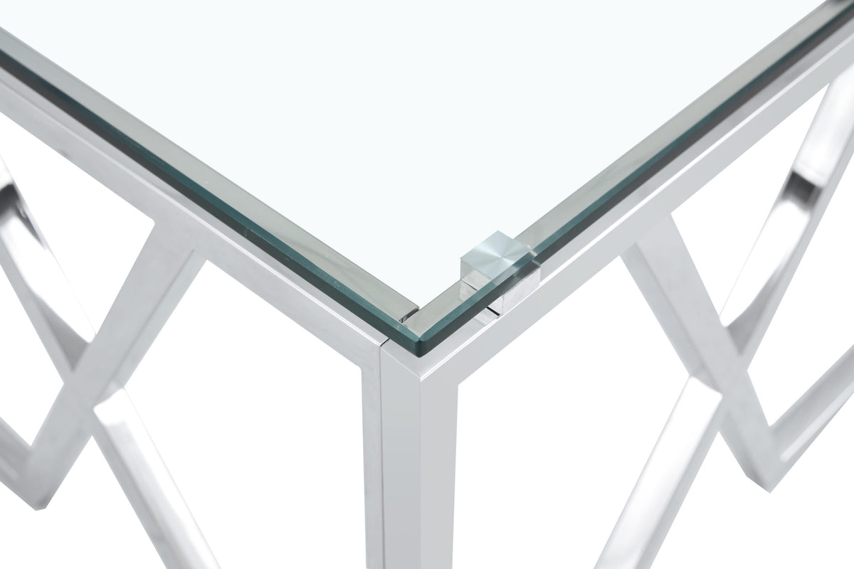 Square Glass Coffee Table with Geometric Frame