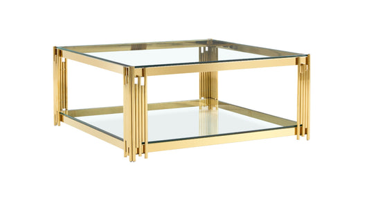 Square Glass Coffee Table with Gold Frame