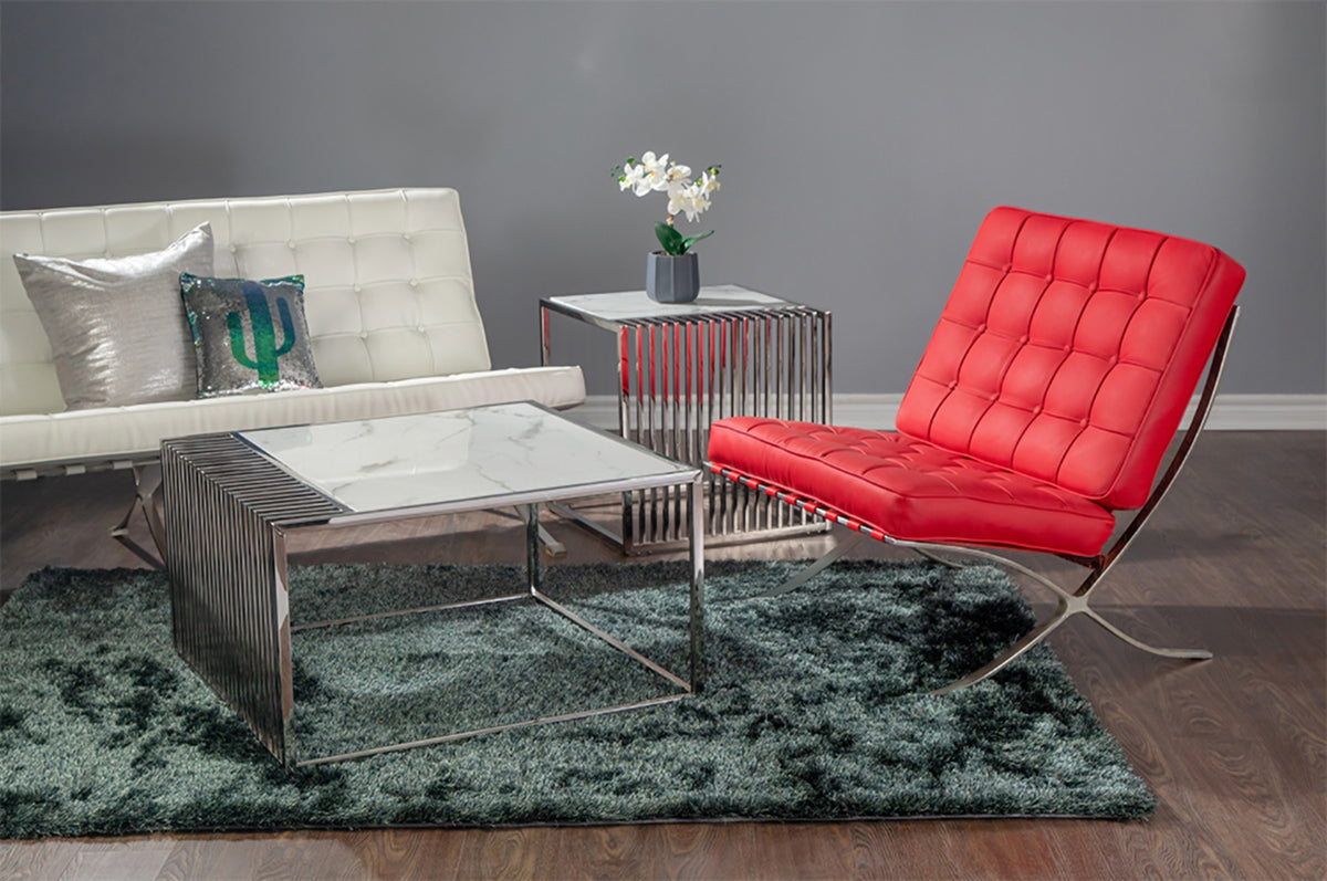 Square Marble-Look Glass Coffee Table