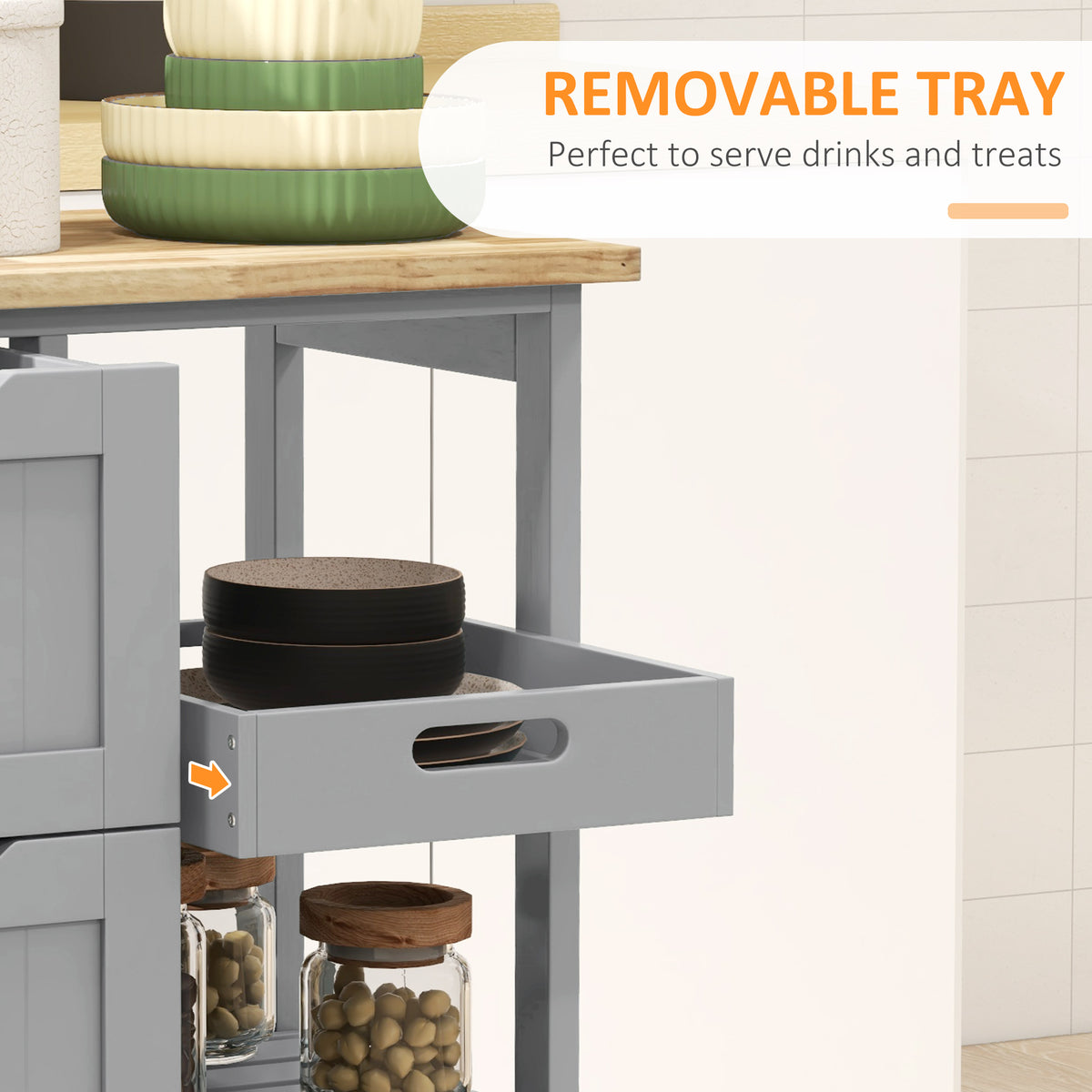 Rolling Kitchen Island Cart with Wood Top – 26"W x 34"H