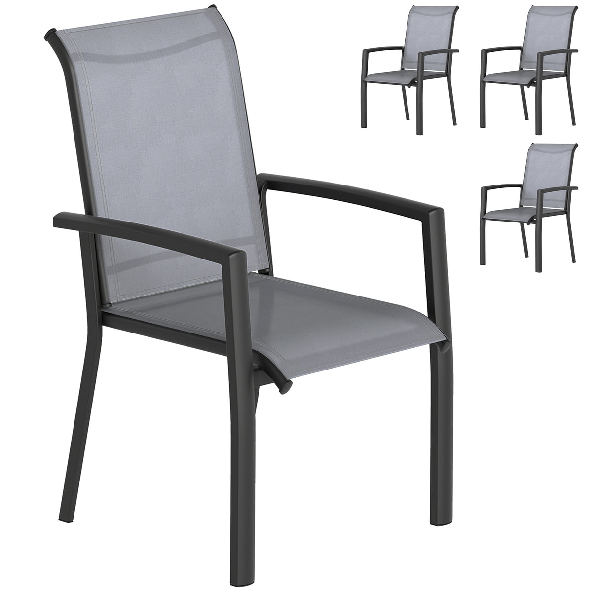 Stackable Patio Chairs Set of 4, Outdoor Dining Chairs with All Weather Breathable Mesh and Armrests