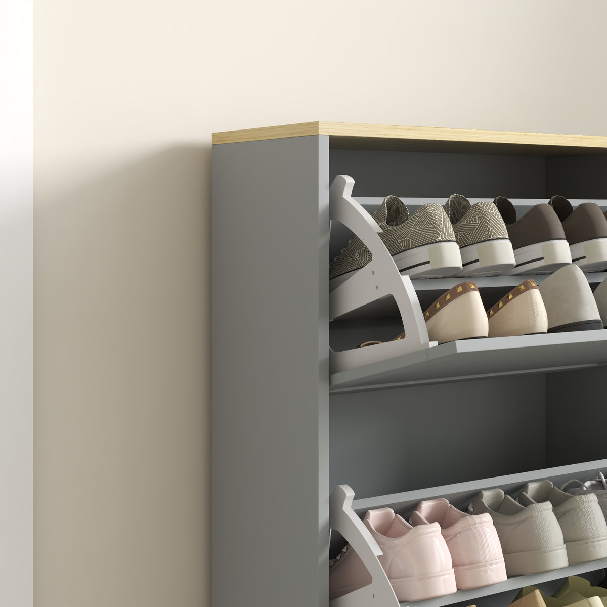 Modern Shoe Storage with 3 Flip Drawers and Adjustable Shelves – 24"W x 45"H
