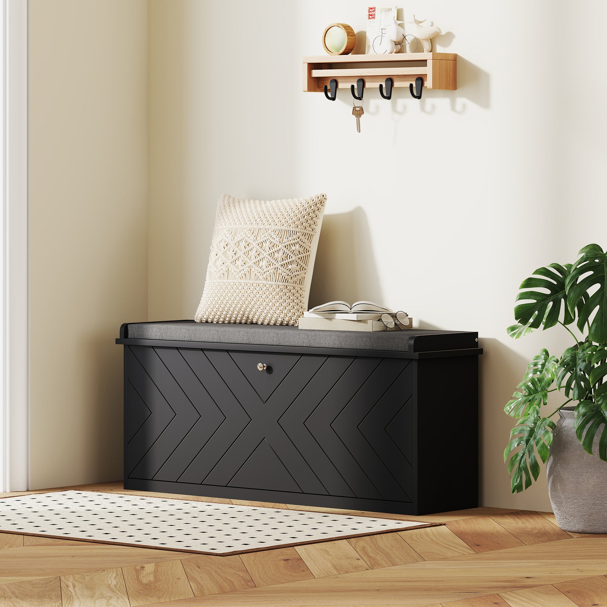 HOMCOM Upholstered Hallway Shoe Bench with Flip Drawer, Adjustable Storage Shelf