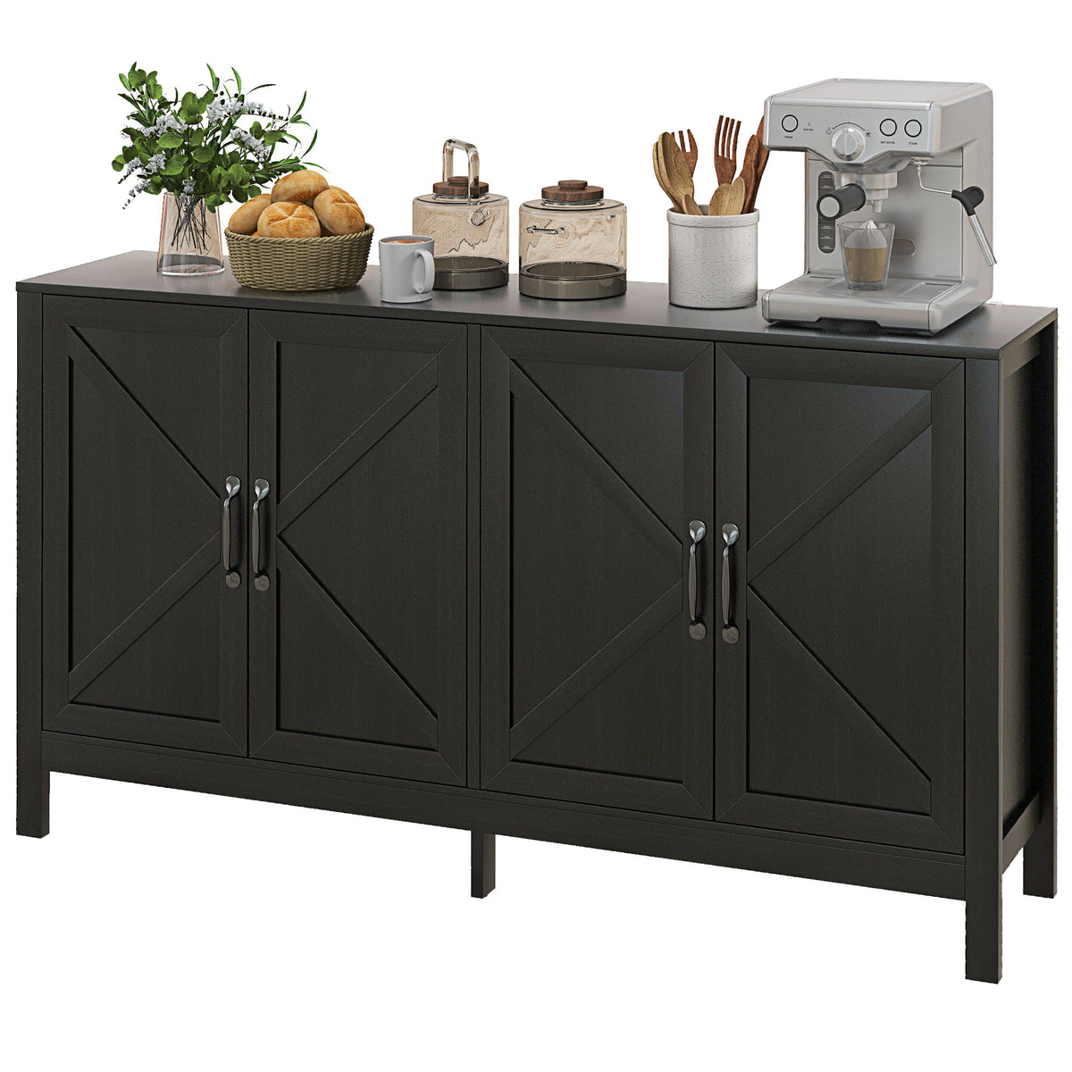 60" Sideboard Buffet with Barn Doors, Black Oak