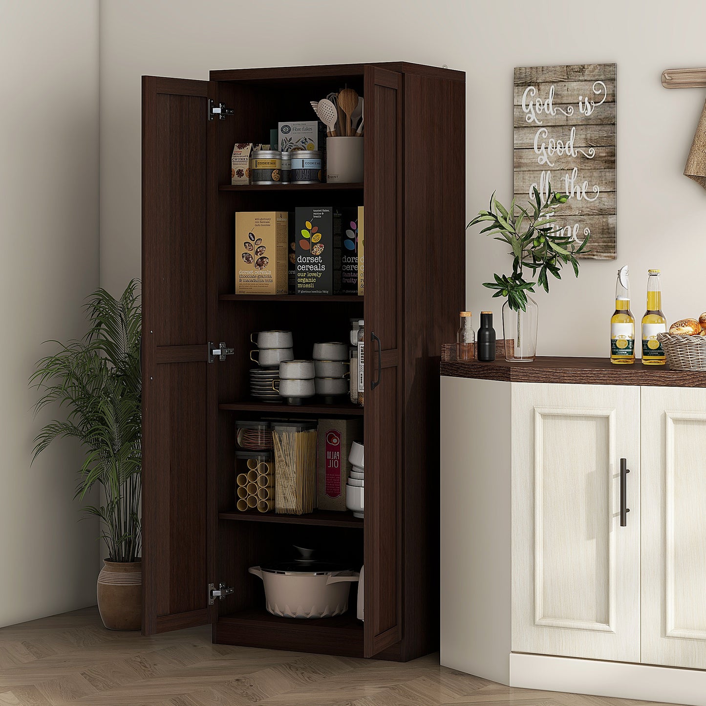 HOMCOM 63" 5-Tier Kitchen Pantry Cabinet Dark Brown