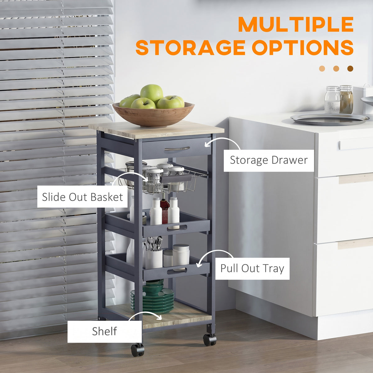 Rolling Kitchen Island Cart with Drawer – 15"W x 32"H