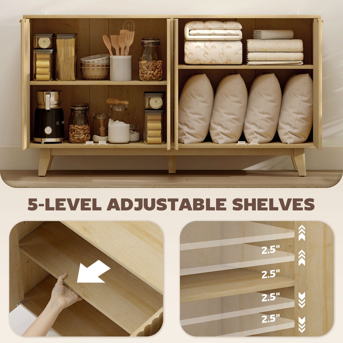 Coffee Bar Cabinet with 4 Doors – 55"W x 30"H
