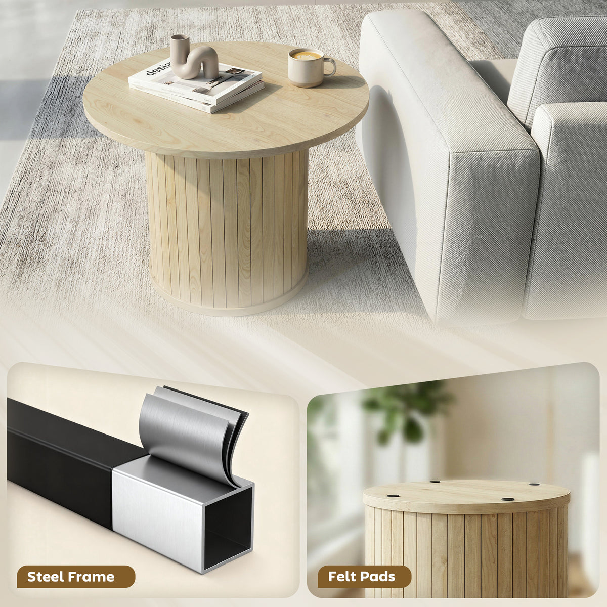 24" Round Coffee Table with Slatted Pedestal Base