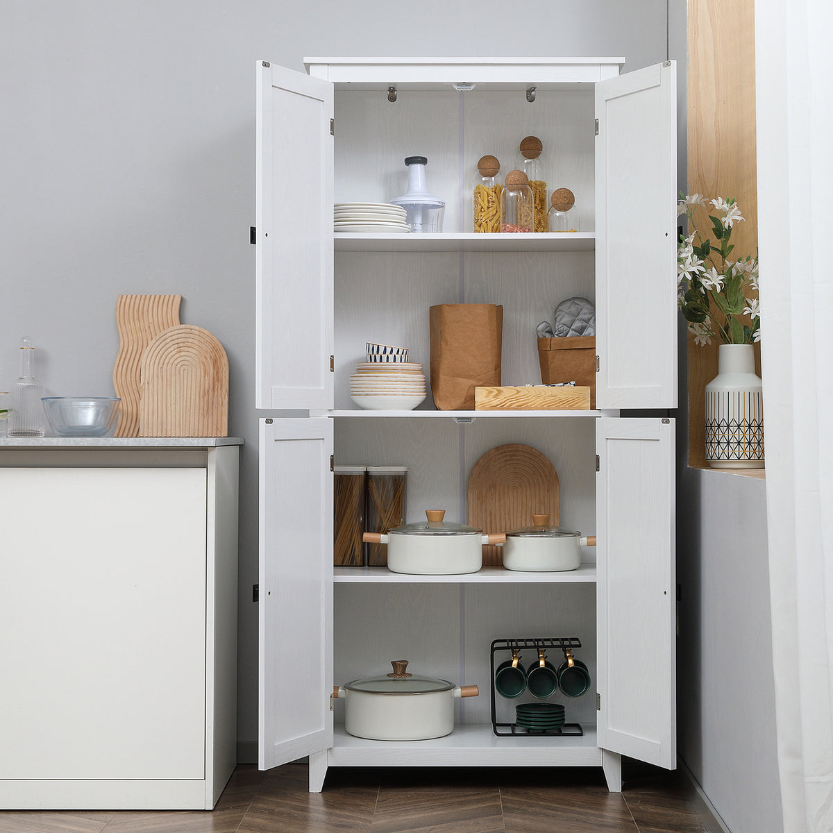 Kitchen Pantry Cabinet with Doors and Shelves – 32"W x 72"H