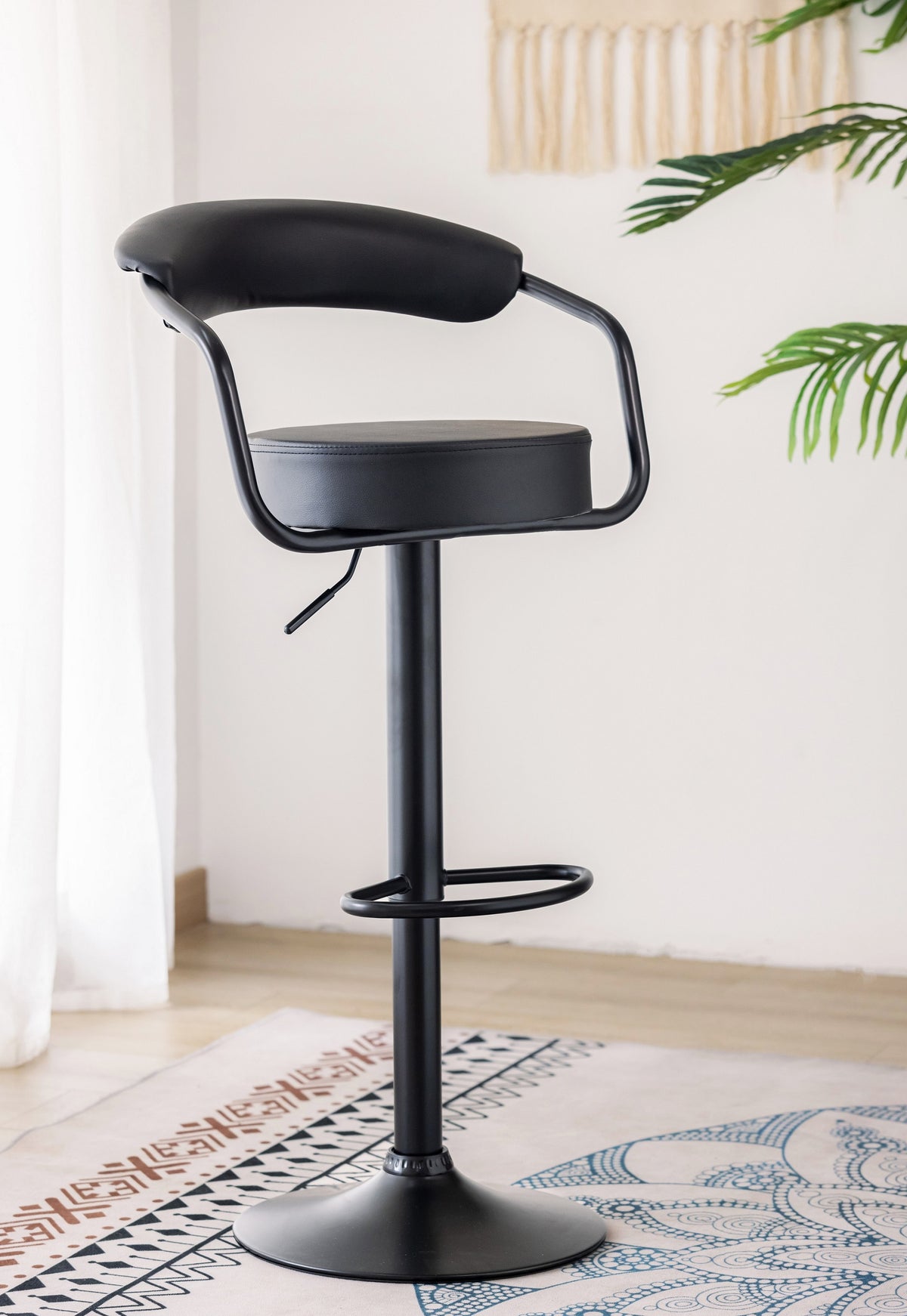 Swivel Gas-Lift Bar Stool – Curved Back, Black Frame – Set of 2