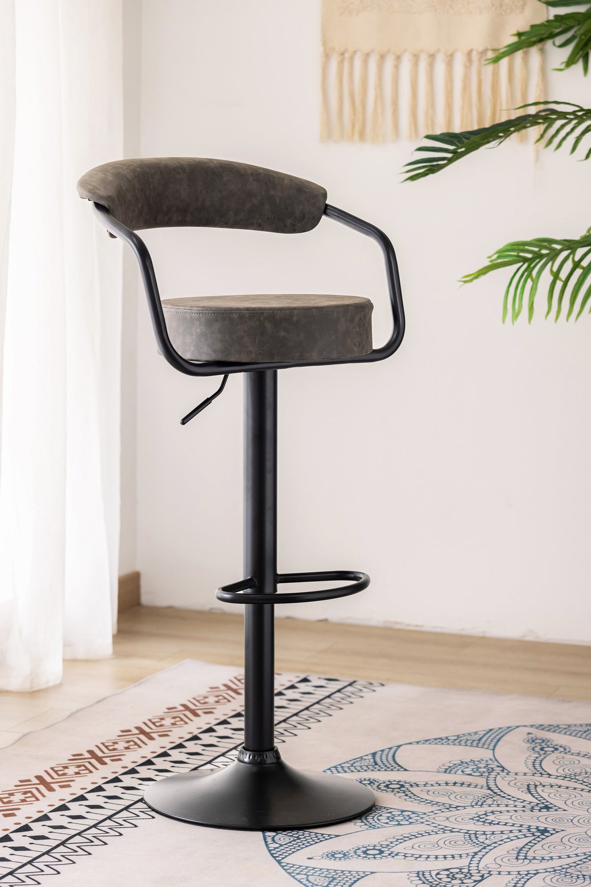 Swivel Gas-Lift Bar Stool – Curved Back, Black Frame – Set of 2