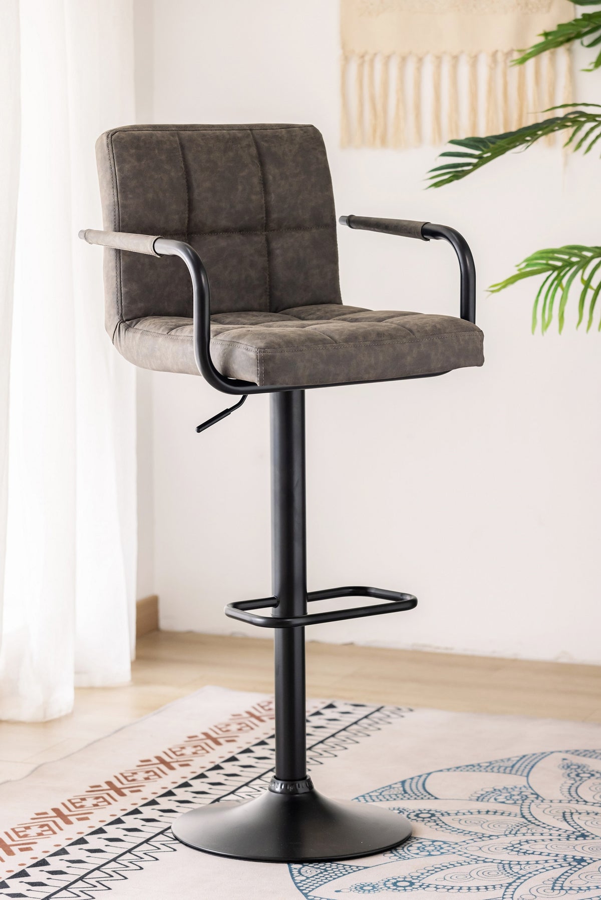 Swivel Gas-Lift Bar Stool with Arms – Black Frame – Set of 2