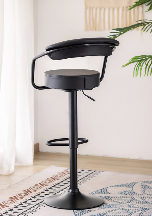 Swivel Gas-Lift Bar Stool – Curved Back, Black Frame – Set of 2