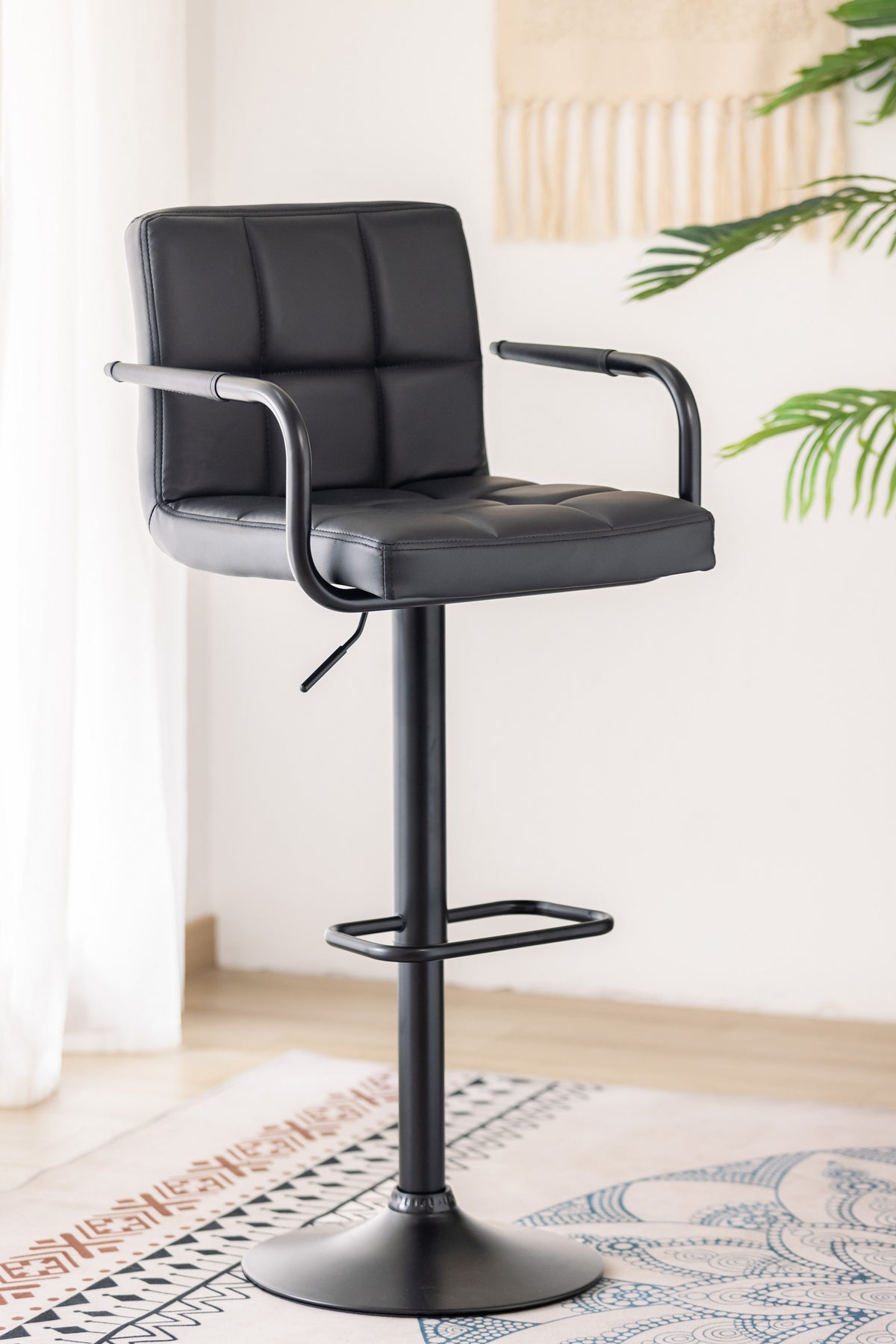 Swivel Gas-Lift Bar Stool with Arms – Black Frame – Set of 2