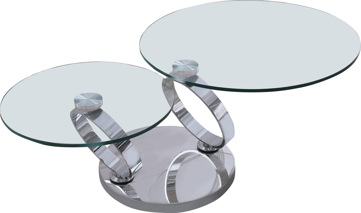 Swivel Glass Coffee Table with Chrome Ring Base